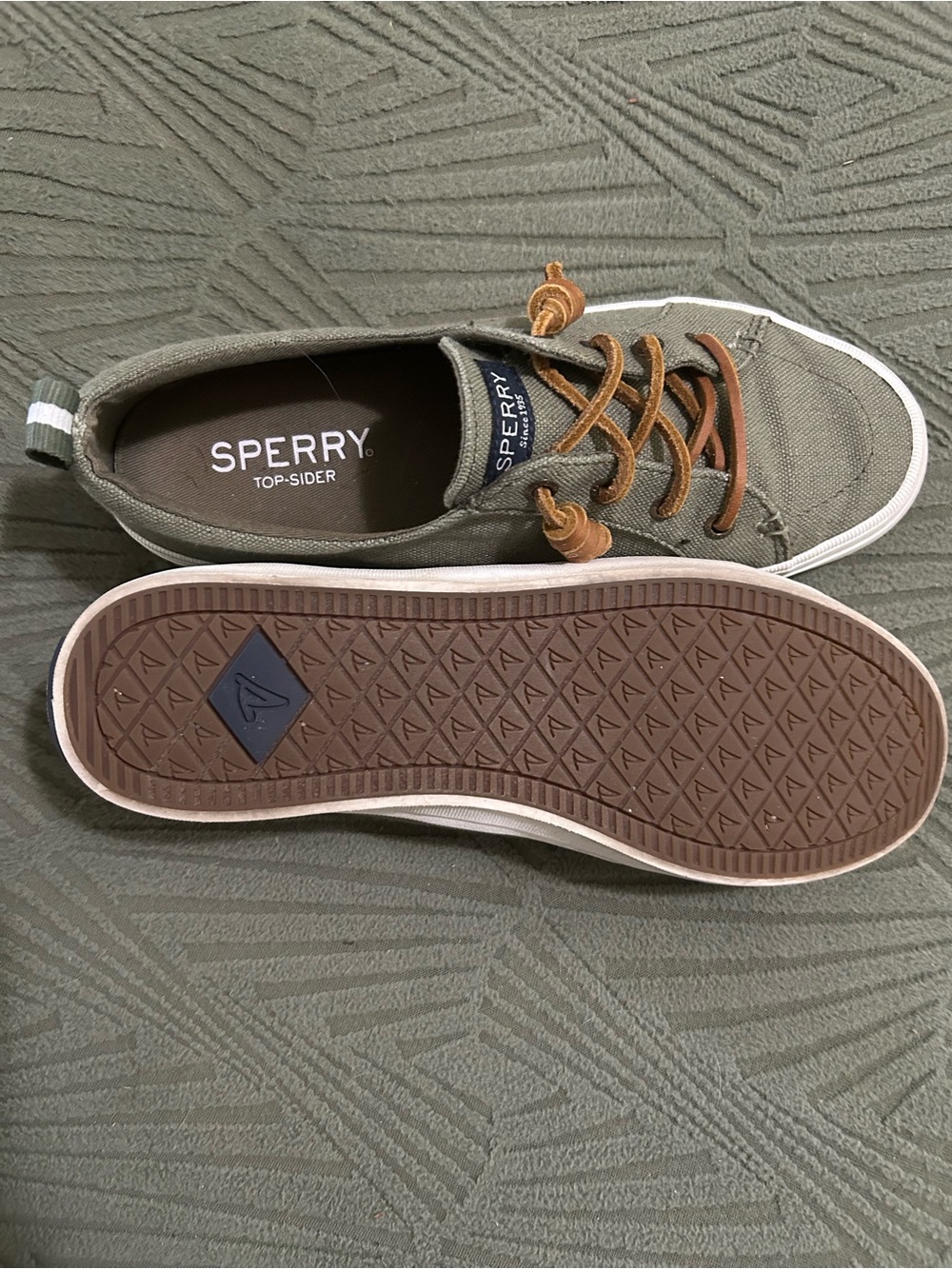 Sperry Olive Canvas Low-Top Sneakers with Tan Leather Laces - Picture 4 of 4